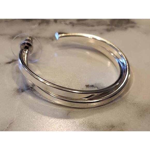 Gloria Vanderbilt Silver-Tone Hoop Earrings With Clear Backings - Picture 4 of 5